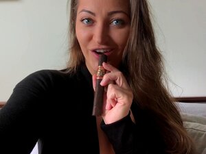 Blonde amateur bitch masturbating with a cigar tube